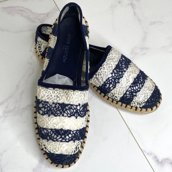 Louis Vuitton Blue & White Striped Crochet Lace Flat SEA BREEZE Espadrilles 36.5 - Picture 12 of 12